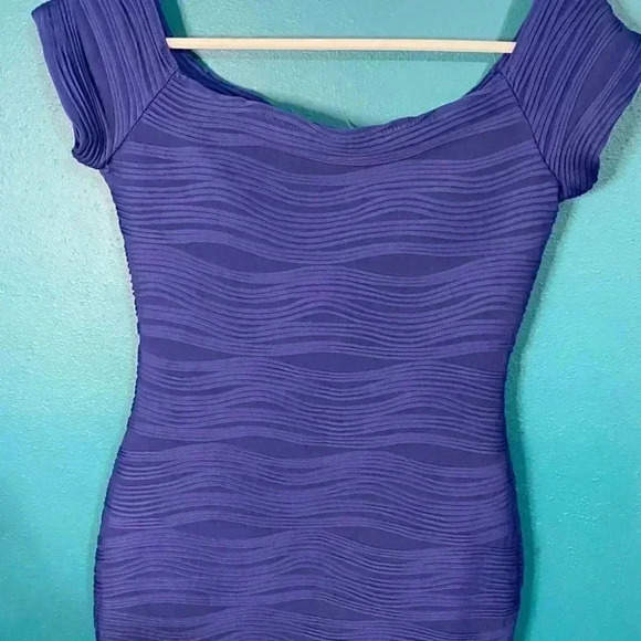 LemonDrop Royal Blue Fitted Bodycon Off Shoulder Mini Dress - Picture 4 of 5